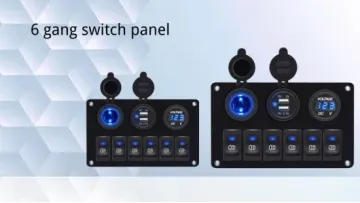 5 Gang Aluminum LED Rocker Switch Panel with Anderson Connector Voltmeter USB1