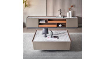 Italian luxury Style Rock Board Square Coffee Table Tv Cabinet Nordic Living Room Saddle Leather Coffee Table And Tv Table Set1