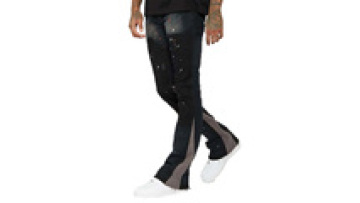 Vintage Casual Slim Fit Pants Men Intersperse Paint Jeans Denim Custom Logo Men's Two Colour Patchwork Stacked Flare Jeans1
