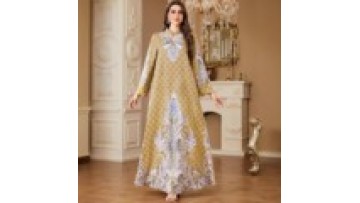 Ethnic Modest Abaya Floral Printed Islamic Robe Dubai Elegant Morocco Kaftan Muslim Women Dress1