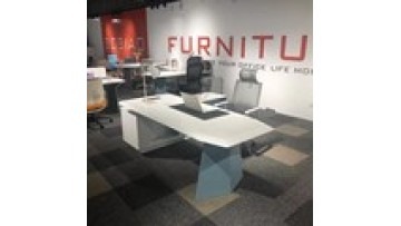 High End Glossy White and Blue Baking Paint Office Table with Return Ergonomic Design Office Furniture Executive Desk1