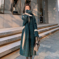2020 Winter New Retro Long Woolen Coat Stitching Plaid Jacket Thick Warm Casual Fashion High-quality Wool Blended Women's Coats