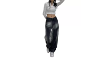 Custom Black Damaged Jeans Fashion Women High Waist Wide leg Denim Trousers for Ladies1