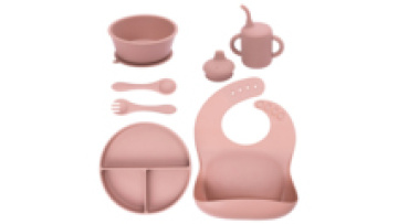 Baby Food Grade Silicone 15-Piece Feeding Set: Plate, Bowl, Cup & SalivaPocket1
