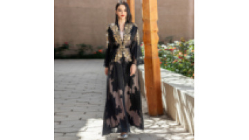 2025 New Black Gold Lace Embroidered Abayas Muslim Women Open Abaya Set Ethnic Robe Arab Dubai Middle East Islam Dresses1