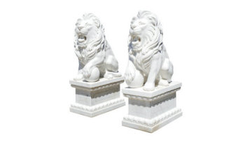 Elegant White Marble Lions Premium Garden Sculpture
