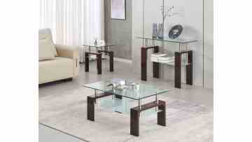 2 tier MDF coffee table set with tempered glass