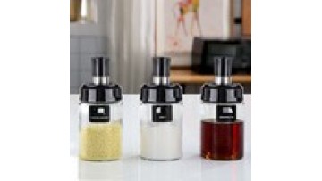 250ml Hot Sale Empty Glass Spice Jar Set With Spoon Clear Round For Kitchen Food1