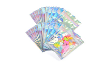 Custom Low MOQ 6x8/6x9 Clear Back Holographic Mylar Bags - Child Proof Food Packaging1