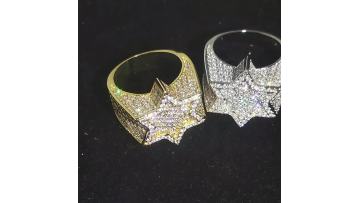 Hip Hop Diamond Rings Jewelry Hexagonal Star Micro Paved CZ stone Ring for Men Women Finger Ring1