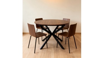 BR-25E03 Elegant Extendable Dining Table with Walnut Finish for Modern Homes