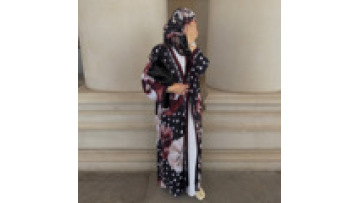 Islamic Clothing Elegant Abaya Dubai Muslim Women Modest Dress Floral Printed Abaya 2pcs Hijab Dress Abaya Set1