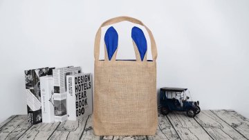 2022 Holiday Stylish Linen Long Eared Easter Egg Baskets Tote Bag Kids Girls Monogram Bunny Burlap Jute Easter Storage Basket1