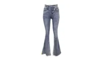 OEM ODM Summer Designer Jeans Women High Waist Washed Custom Jeans Raw Hem Flare Jeans For Women1