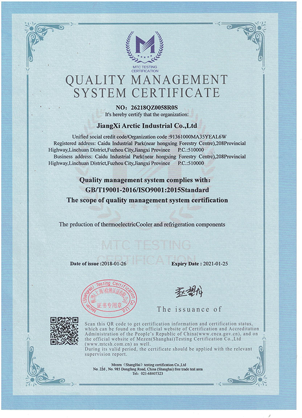 Quality Management System Certificate