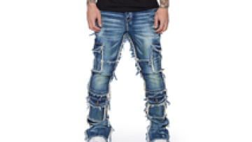 Custom Logo Jeans Raw Edges Flare Jeans Men Tassel Slim Stacked Hip Hop Jeans1