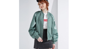 Women Zipper Sequins Baseball Jacket