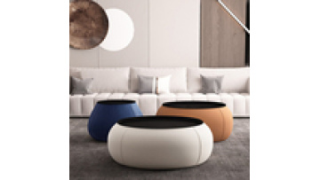 AUXFORD FURNITURE italian luxury design leather coffee table set round shape wooden top living room center table with storage1