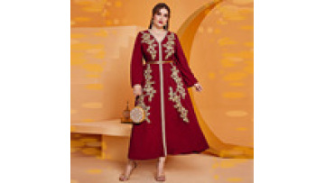 Women Dubai Muslim Dress New Turkey V-neck Appliqued Loose High-waisted A-line Dress Traditional Muslim Clothing Accessories1