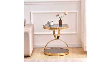 compact sofa table Dual-Tempered Glass & Gold Accent