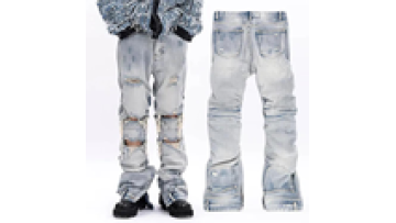 Custom Men Stack Stacked Ripped Flared Denim Cargo Jeans Pants Distressed Skinny Embroidery Stacked Jeans Men1