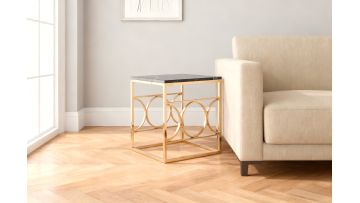 TL-AM60G Elegant Gold Corner Table Featuring Marble-Style Top Design