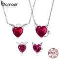 BAMOER Authentic 925 Sterling Silver Red CZ Evil And Angel Pendant Necklace Earrings Jewelry Set Sterling Silver Jewelry ZH067