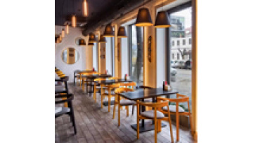 Top quality fashion modern commercial furniture fast food shop metal  and wood restaurant kitchen dining table1