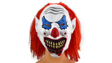 Halloween Party Mask - Evil Laughing Clown with Red Hair, Big Mouth, and Fangs Adult Latex Mask1