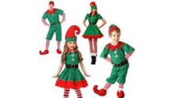 Amazon Hot Sale Green Christmas Elf  dress set adults and kids christmas Costume Cosplay XmasSanta Elf costume1