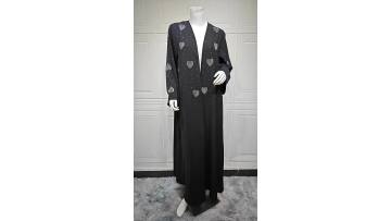 Crystal Heart Crepe Open Abaya with Rhinestone Detail (1)