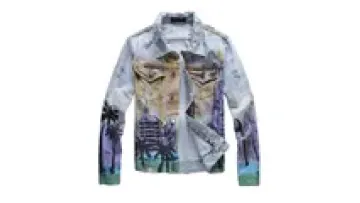 High Street Custom Men's Graffiti Jean Jackets Coat Slim Fit Outdoor Jackets Hole Ripped Destroyed Print Denim Jacket Coat1