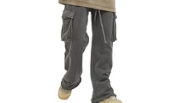 Custom Print Distressed Raw Edge Cargo Sweat Pants with Lots of Pockets Men1