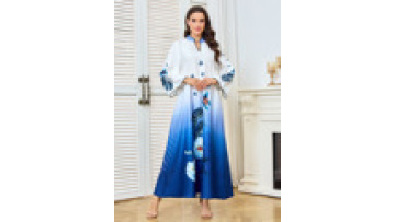 Middle Eastern Gradient Floral Printed Muslim Abaya Dress for Women Saudi Arabia Islamic Ramadan Jellabiya Dubai V Neck Eid Robe1