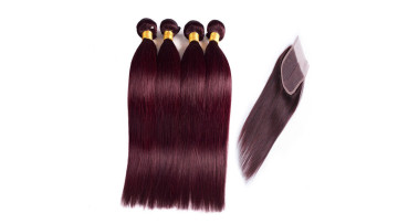 Cuticle Aligned Brazilian Hair Weave Human Hair Bundle with Lace Closure 1B 99j Straight 3 Bundles Remy Hair1