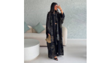 Islamic Clothing Elegant Abaya Dubai Muslim Women Modest Dress Chiffon Printed Abaya Two Pieces Hijab Dress Abaya Set1
