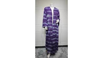 Purple Tie-Dye Open Abaya Matching Hijab Set MQ269 (1)