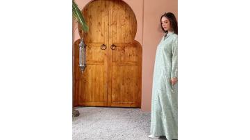 Sequin Embroidered Jalabiya V Neck Dress (1)