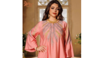 Fashion Turkey  Hand Drawn Embroidery Dress Muslim  pink Long Maxi Dress Dubai  Islamic Clothing  AB3881