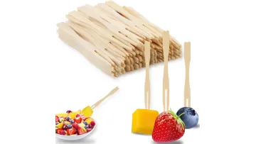 Disposable Bamboo Fruit Forks Two Prong Eco Friendly Dessert Picks1