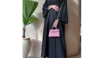 2025 Hot Selling Black Nida Abaya Elegant Beading Lace-up Cardigan for Eid Simple Jalabiya for Arab Handmade Long Robe1