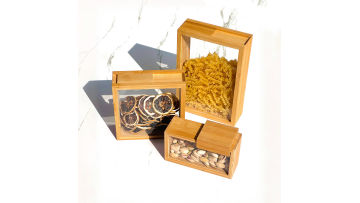 Clear Window Bamboo Storage Box Set for Kitchen and Pantry Organization
