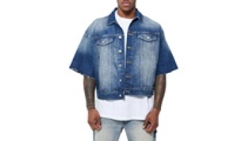 Custom High Quality Oversized Denim Tshirt for Men Printed Button Up Shirt1