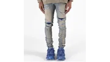 Custom Blue Faded Jean Trousers Ripped Repaired Patched Skinny Denim Jeans Pants For Men1