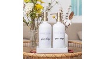 Vintage Gold Kitchen & Bathroom Set Refillable Bottle Hand Glass Soap Dispenser Set With Pump And Concrete Tray1