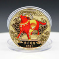 2021 Year Of The Ox Commemorative Coin, Color Good Luck Gold Coin, Lucky Chinese Souvenir, Collectible Coin, Gift