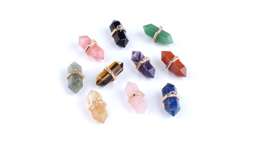 Double Hexagonal Pointed Gold Findings Stone Pendant-SP1969G