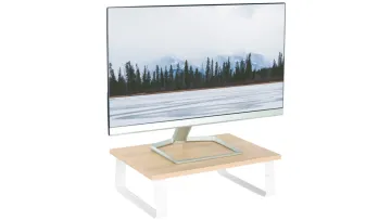 15 Inch Monitor Stand, Wood and Steel Desktop Riser, Screen, Keyboard, Laptop, Small TV Ergonomic Desk and Tabletop Organizer,1