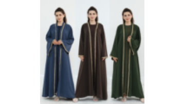 UNI Women Long Dresses Nida Kimono Abaya with Gold Applique Modest Muslim Women Open Abaya EID Kaftan Middle Eastern Clothing1