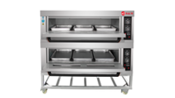 Commercial Stainless Steel Bakery Oven - R&M 6 Tray Double Deck Gas/Electric Pizza Oven1